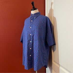 Pendleton Men’s Blue Peacock Print Cotton Button Down Short Sleeve Camp Shirt